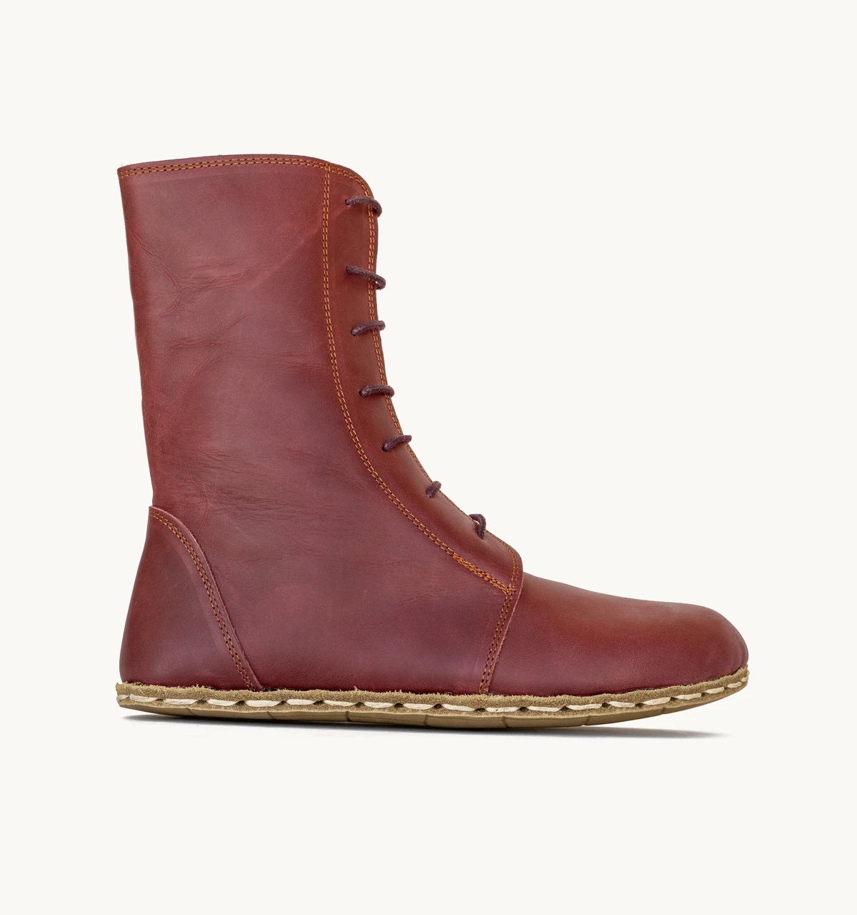 Women's Barefoot Leather Ankle Boot — Burgundy