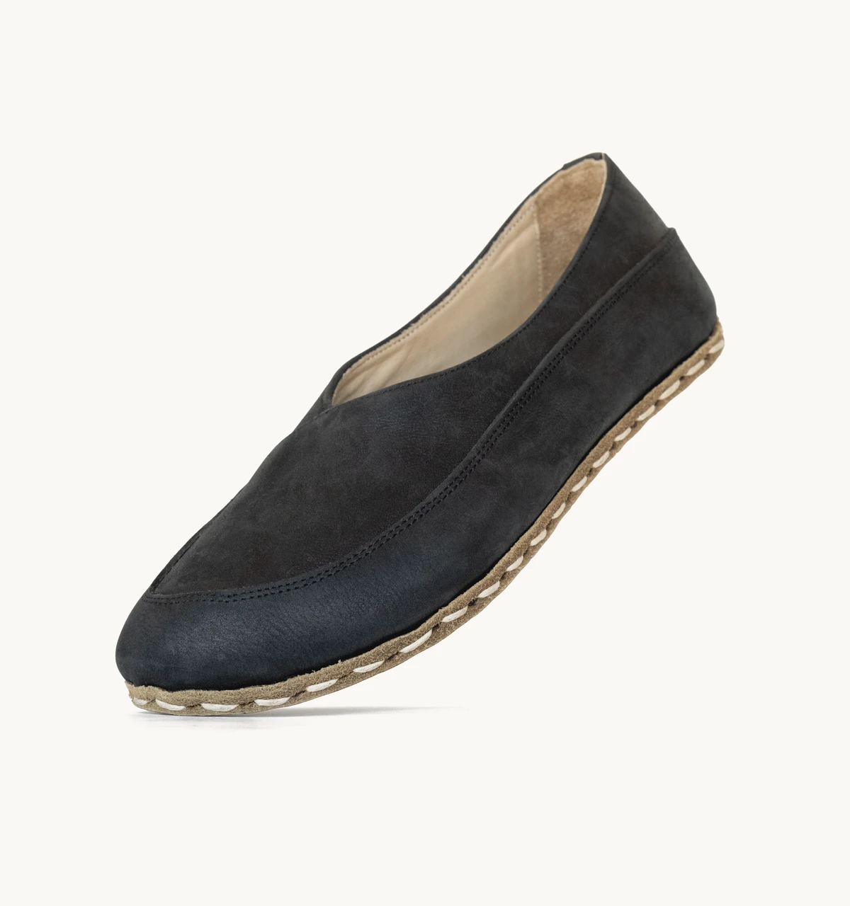 Women's Barefoot Leather Flat — Raven Black