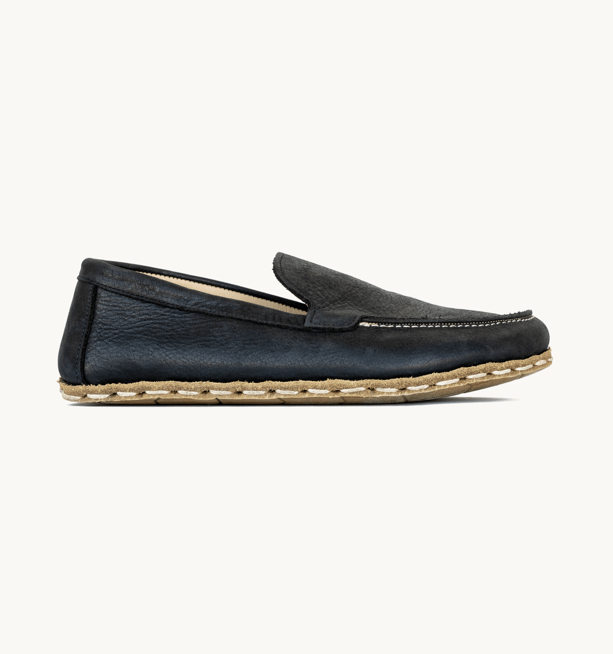 Men's Barefoot Leather Moccasin — Raven Black