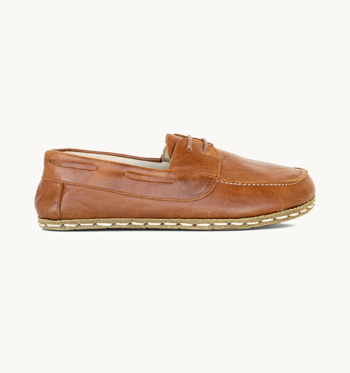 Men's Barefoot Leather Boat Shoe — Russet Antique