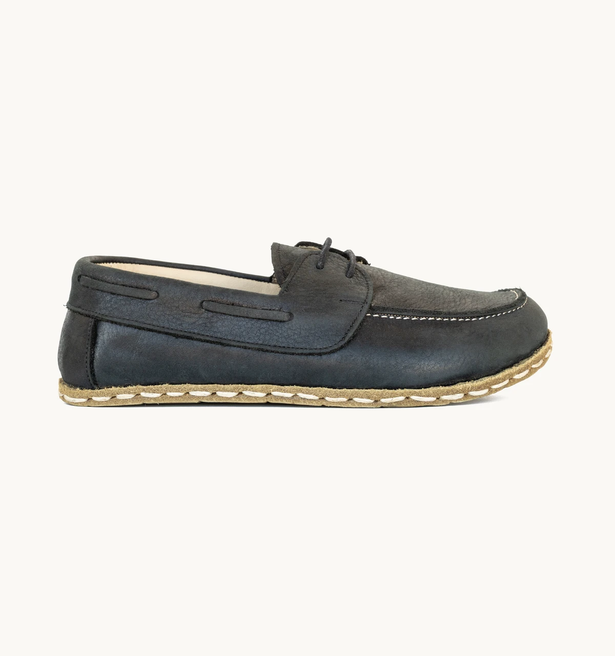 Men's Barefoot Leather Boat Shoe — Raven Black
